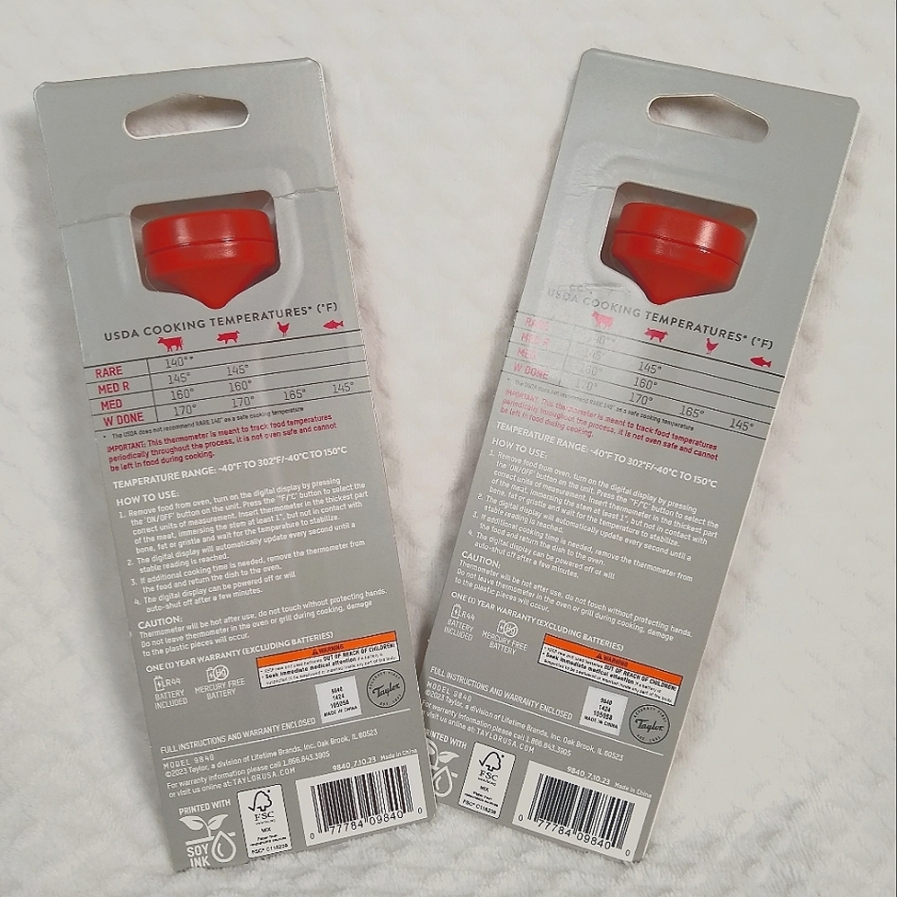 NEW 2 PACK Taylor Instant Read Thermometer - Red - Picture 2 of 4